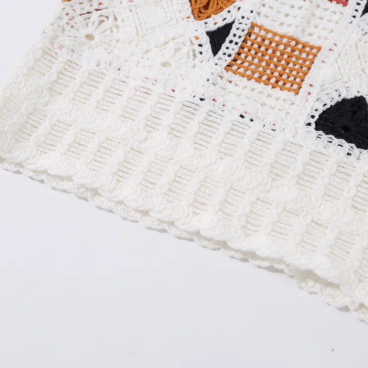 Geo Patchwork Crochet Button-Up Vest - FM0102000148