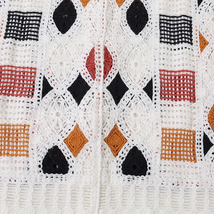 Geo Patchwork Crochet Button-Up Vest - FM0102000148