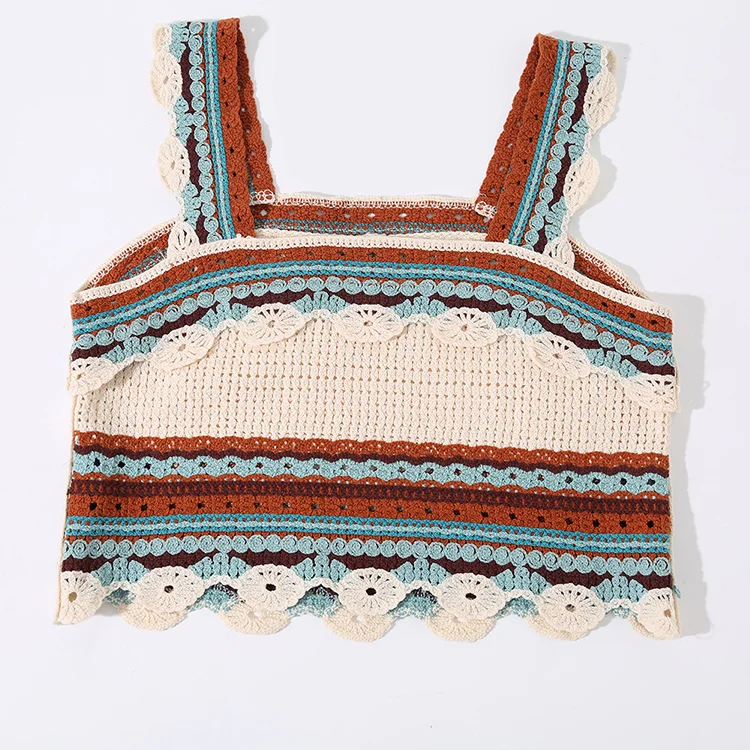 Striped Boho Crochet Knit Crop Top - FM0102000149