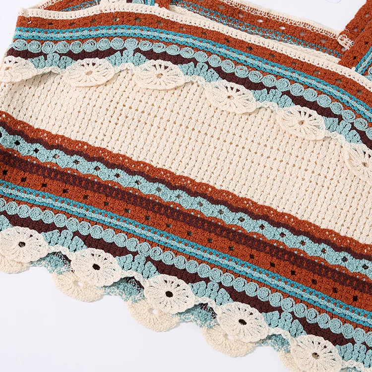 Striped Boho Crochet Knit Crop Top - FM0102000149