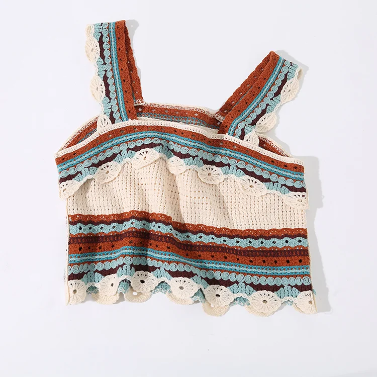 Striped Boho Crochet Knit Crop Top - FM0102000149