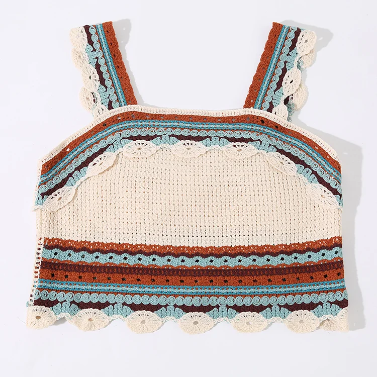 Striped Boho Crochet Knit Crop Top - FM0102000149