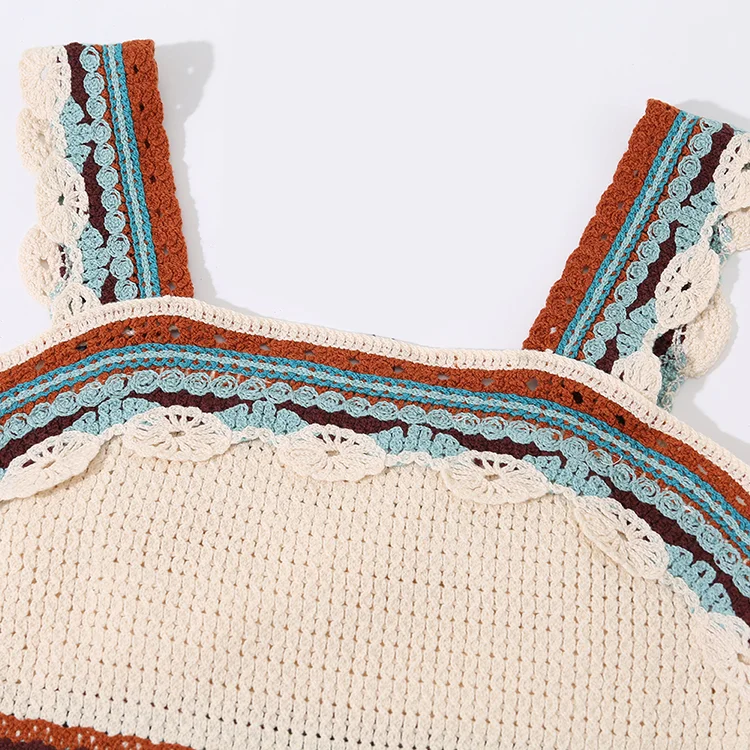 Striped Boho Crochet Knit Crop Top - FM0102000149