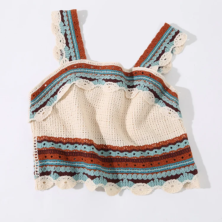 Striped Boho Crochet Knit Crop Top - FM0102000149