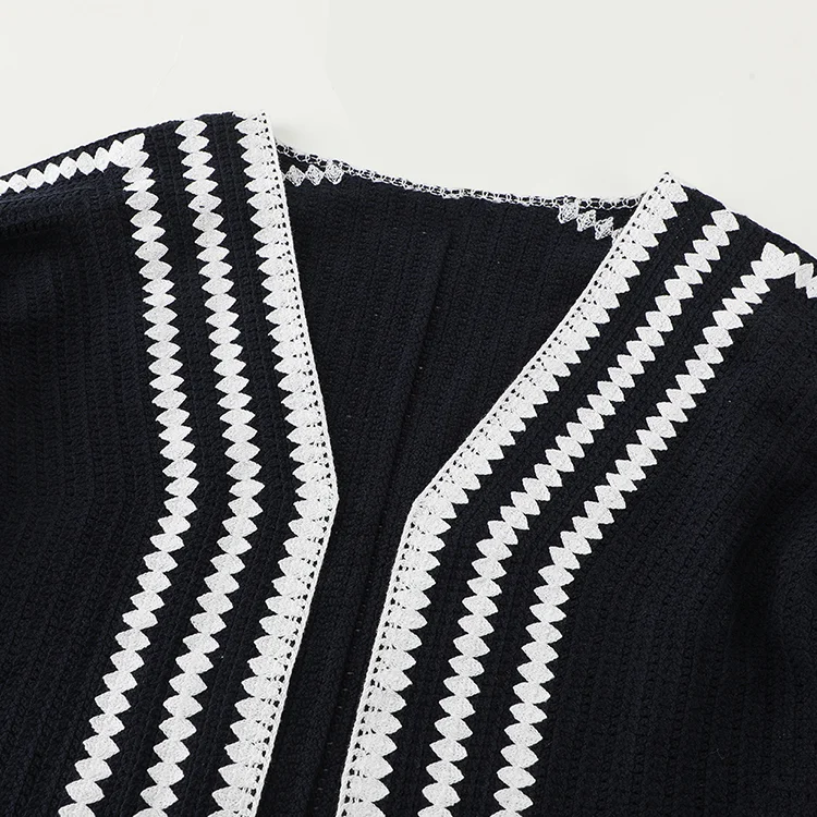 Graphic Contrast Crochet Crop Cardigan - FM0102000150