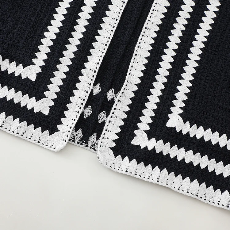 Graphic Contrast Crochet Crop Cardigan - FM0102000150