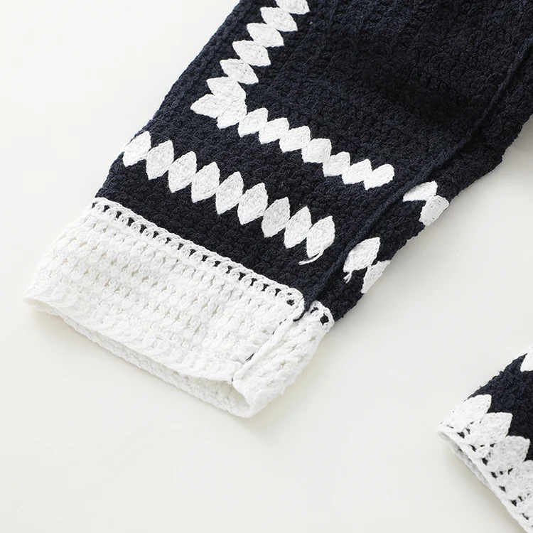 Graphic Contrast Crochet Crop Cardigan - FM0102000150