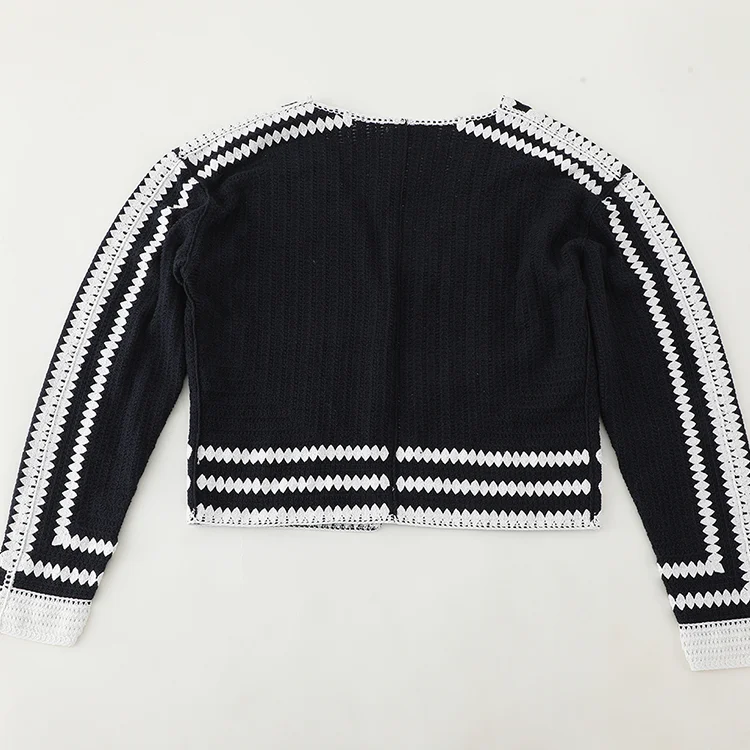 Graphic Contrast Crochet Crop Cardigan - FM0102000150