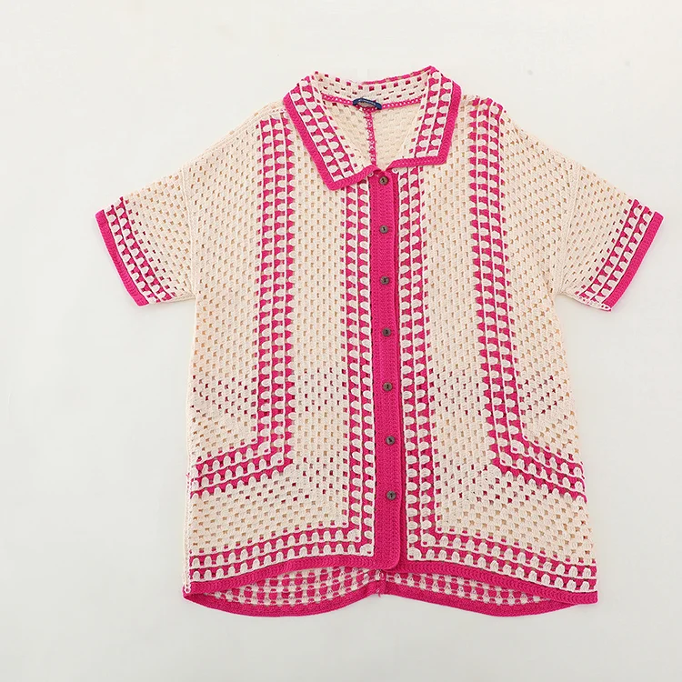 Graphic Trim Crochet Tunic Shirt - FM0102000151