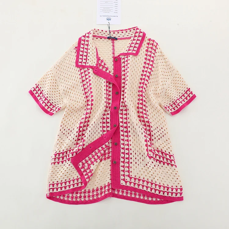Graphic Trim Crochet Tunic Shirt - FM0102000151