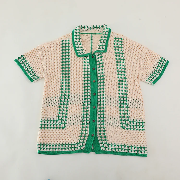 Openwork Crochet Resort Polo Shirt - FM0102000151