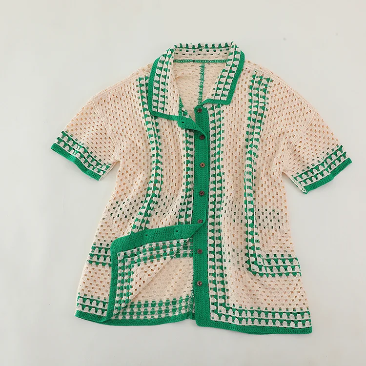 Openwork Crochet Resort Polo Shirt - FM0102000151