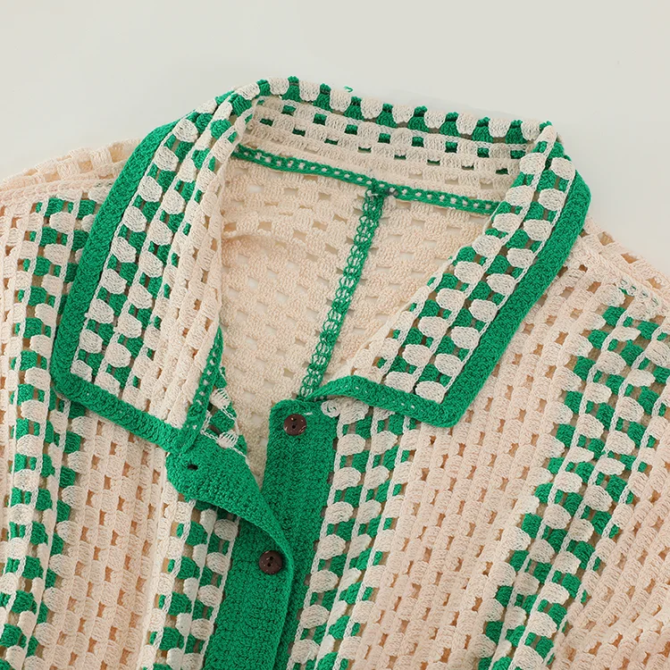 Openwork Crochet Resort Polo Shirt - FM0102000151