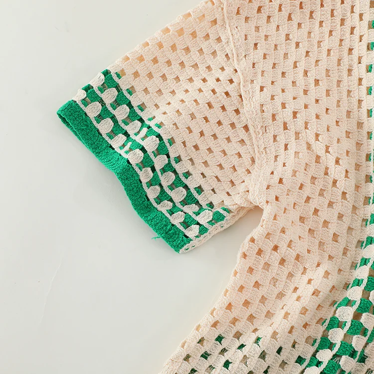 Openwork Crochet Resort Polo Shirt - FM0102000151