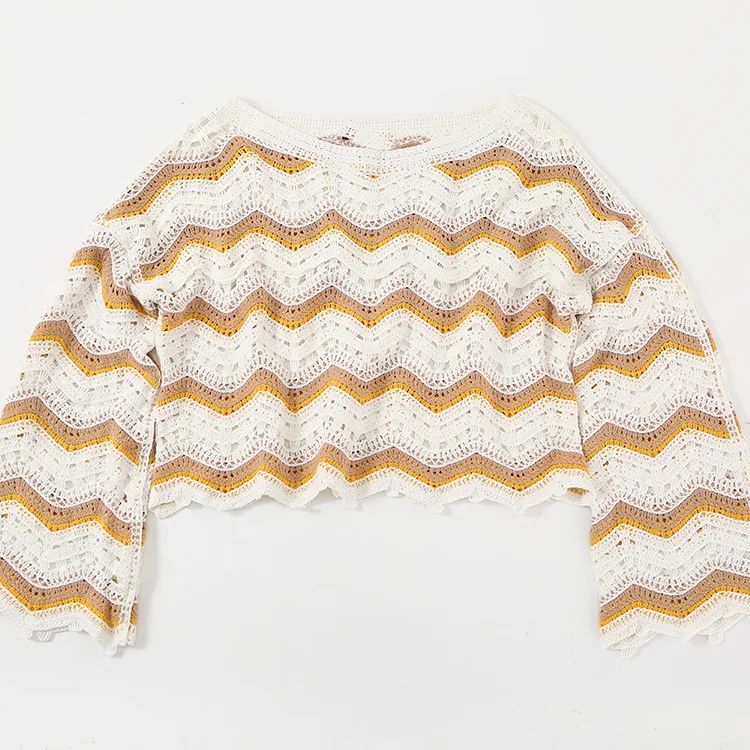 Chevron Crochet Crop Sweater - FM0102000153