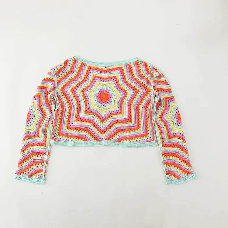 Geo Stripe Crochet Knit Crop Top - FM0102000155