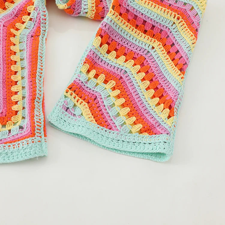 Geo Stripe Crochet Knit Crop Top - FM0102000155