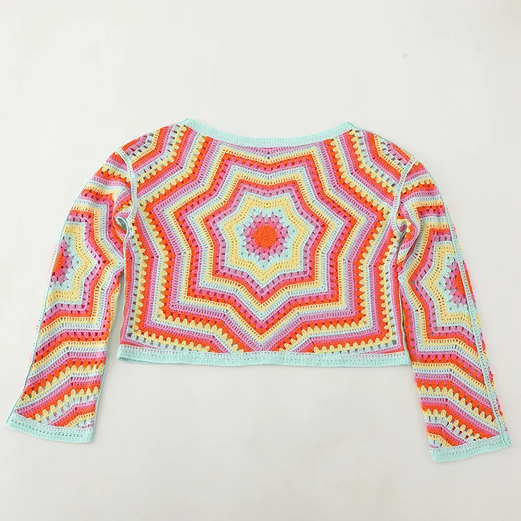 Geo Stripe Crochet Knit Crop Top - FM0102000155