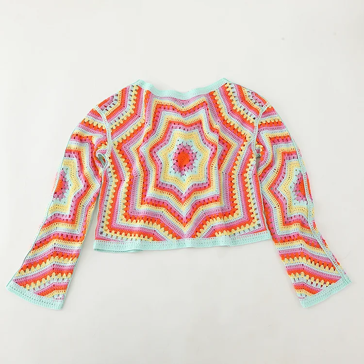 Geo Stripe Crochet Knit Crop Top - FM0102000155