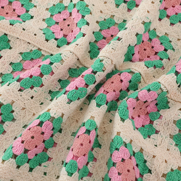 Geo Patchwork Crochet Crop Sweater - FM0102000156