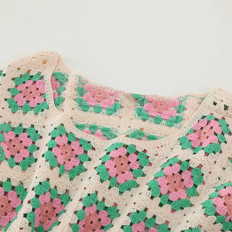 Geo Patchwork Crochet Crop Sweater - FM0102000156