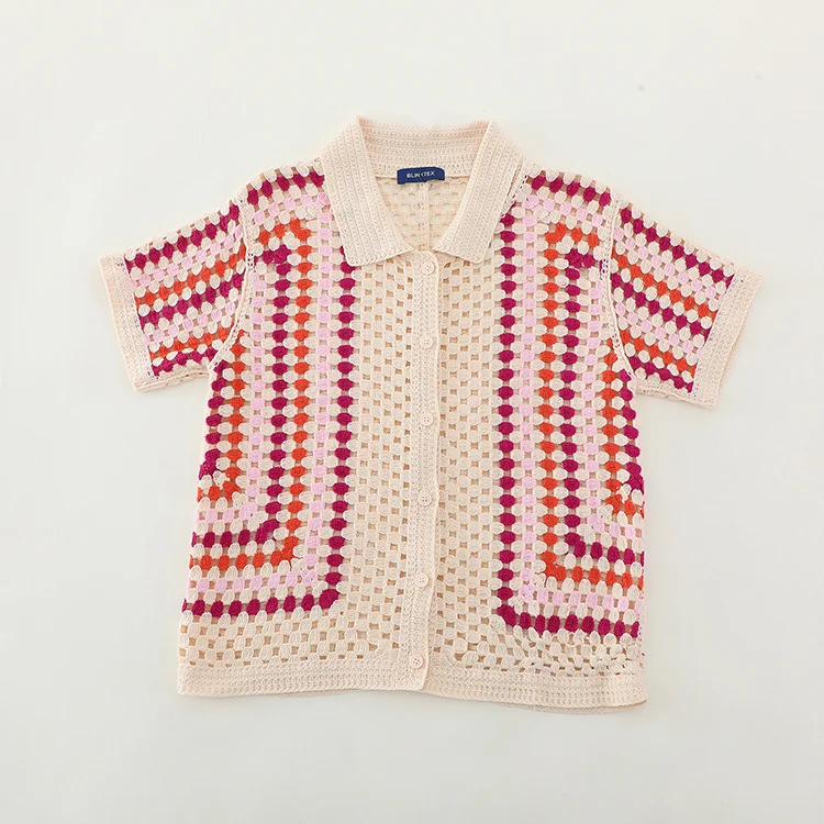 Geometric Color Block Crochet Shirt - FM0102000160