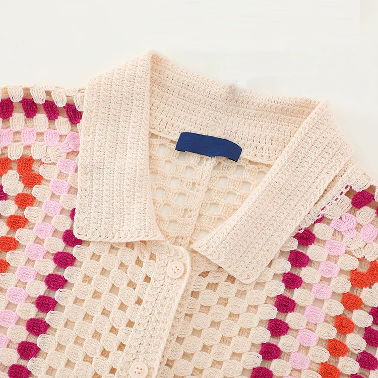 Geometric Color Block Crochet Shirt - FM0102000160