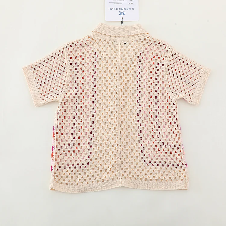 Geometric Color Block Crochet Shirt - FM0102000160