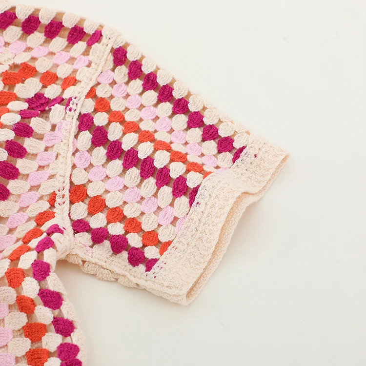 Geometric Color Block Crochet Shirt - FM0102000160