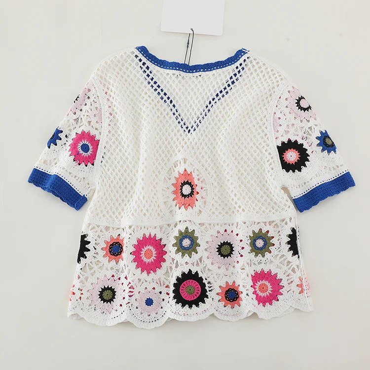 Floral Motif Mesh Crochet Top - FM0102000161