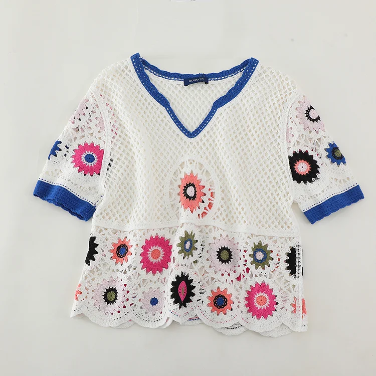 Floral Motif Mesh Crochet Top - FM0102000161