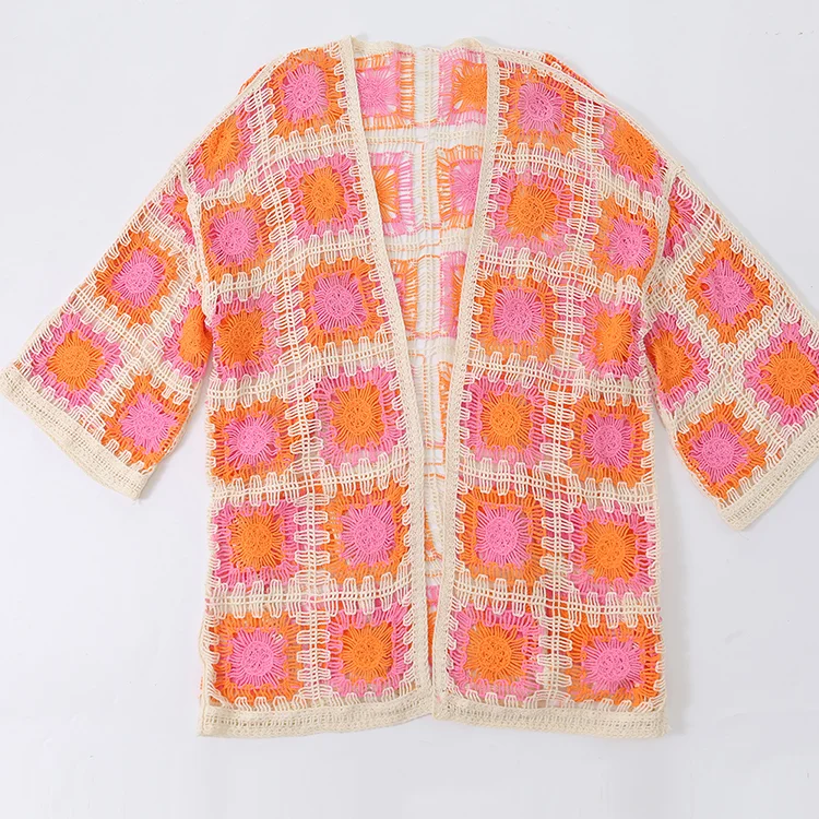 Retro Floral Granny Square Crochet Cardigan - FM0102000170