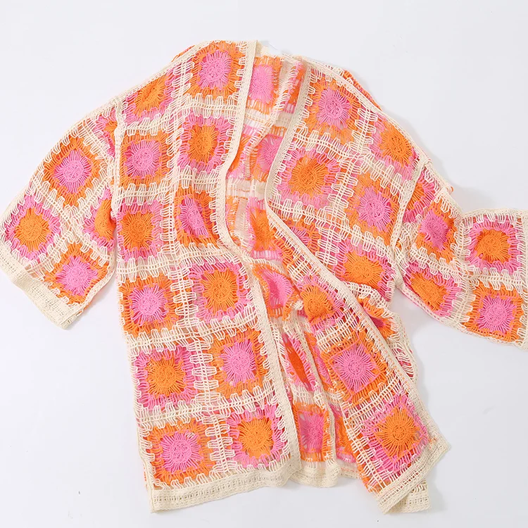 Retro Floral Granny Square Crochet Cardigan - FM0102000170