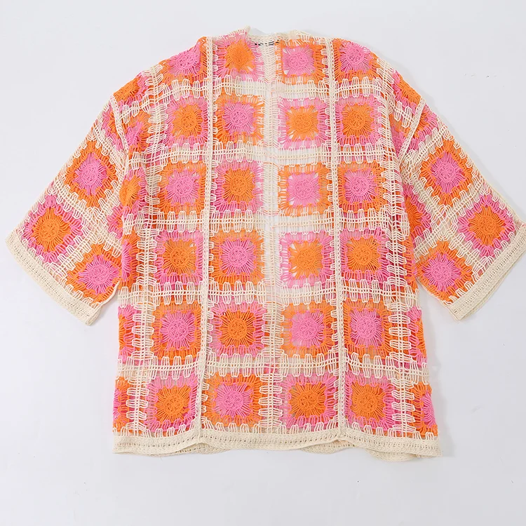 Retro Floral Granny Square Crochet Cardigan - FM0102000170