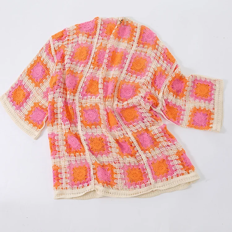 Retro Floral Granny Square Crochet Cardigan - FM0102000170