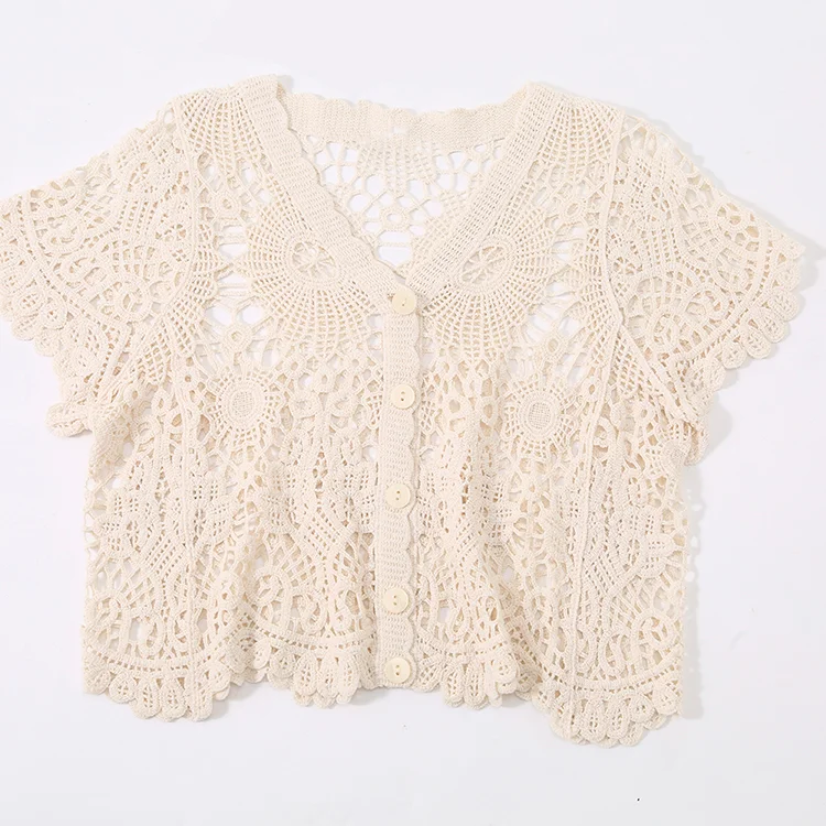 Ivory Floral Crochet Cardigan - FM0102000174