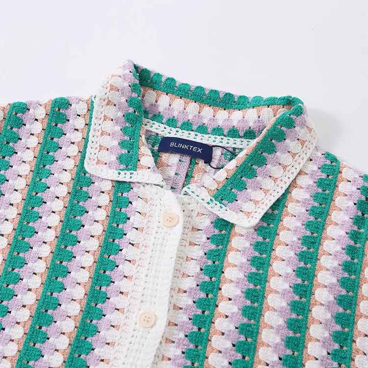 Striped Crochet Polo & Shorts Set - FM0102000186