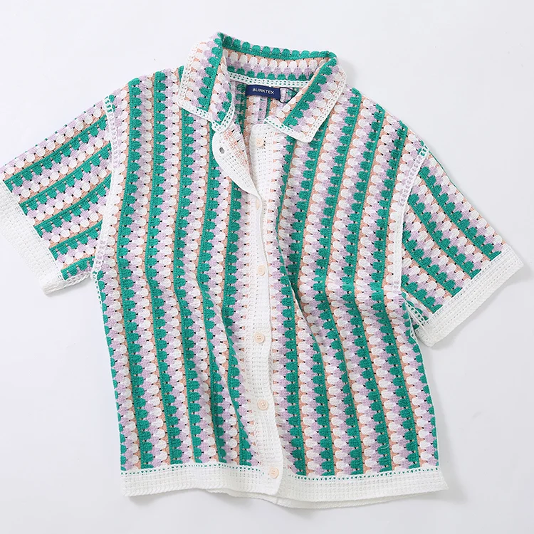 Striped Crochet Polo & Shorts Set - FM0102000186