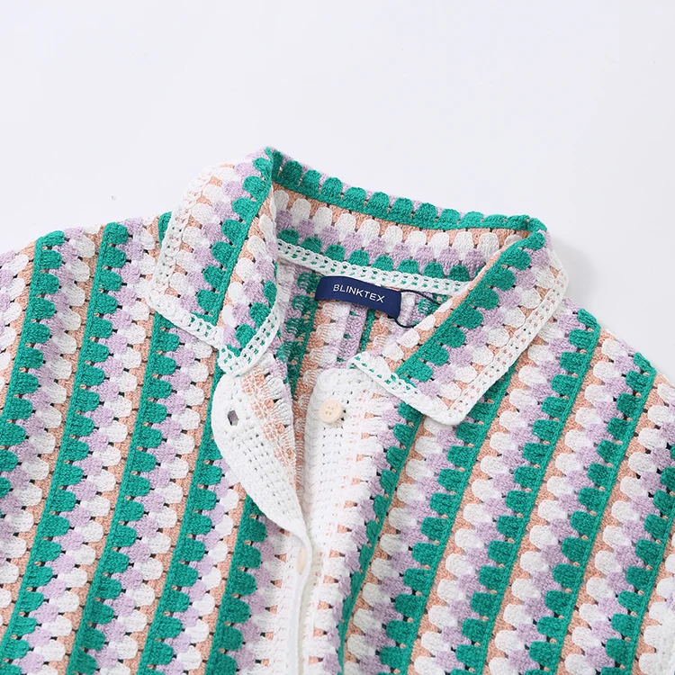 Striped Crochet Polo & Shorts Set - FM0102000186