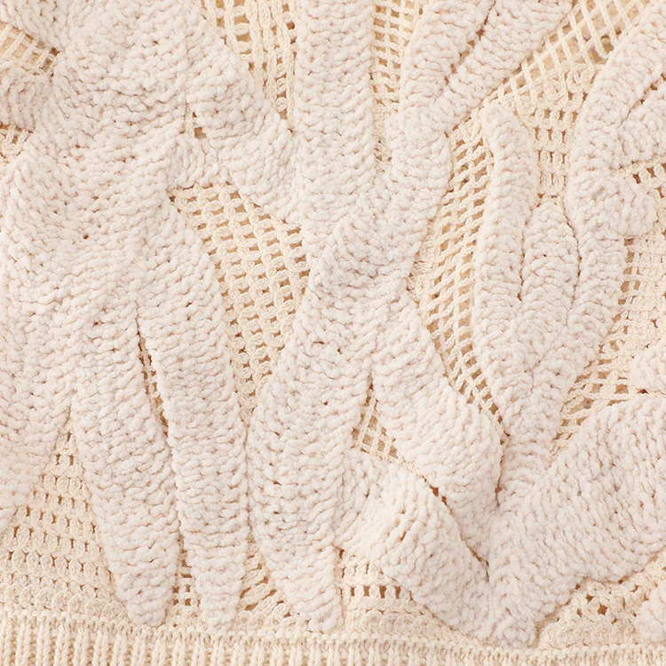 Textured Leaf Motif Crochet Sweater - FM0102000199