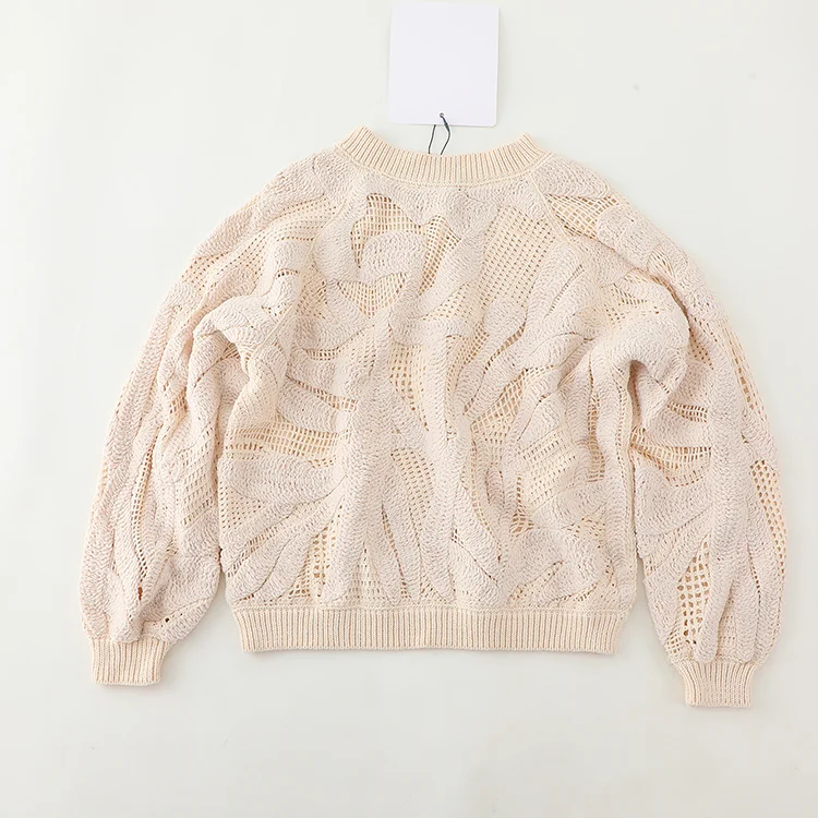 Textured Leaf Motif Crochet Sweater - FM0102000199