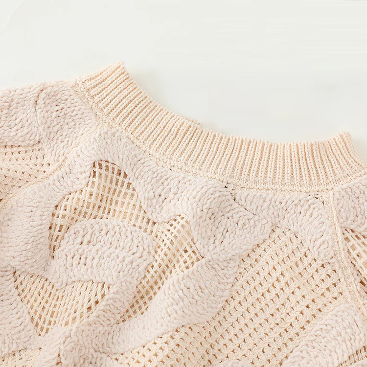 Textured Leaf Motif Crochet Sweater - FM0102000199