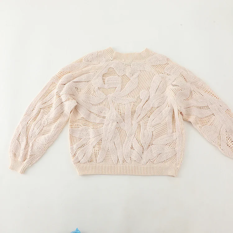 Textured Leaf Motif Crochet Sweater - FM0102000199