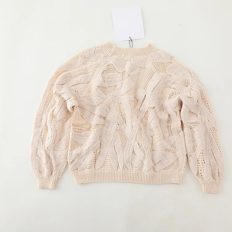 Textured Leaf Motif Crochet Sweater - FM0102000199