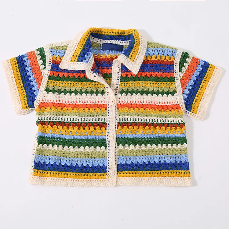 Floral Patchwork Crochet Long Sleeve Crop Top - FM0103000124