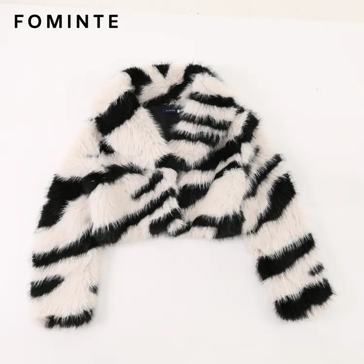 Wholesale Cropped Zebra Print Faux Fur Jacket - FM0202000058