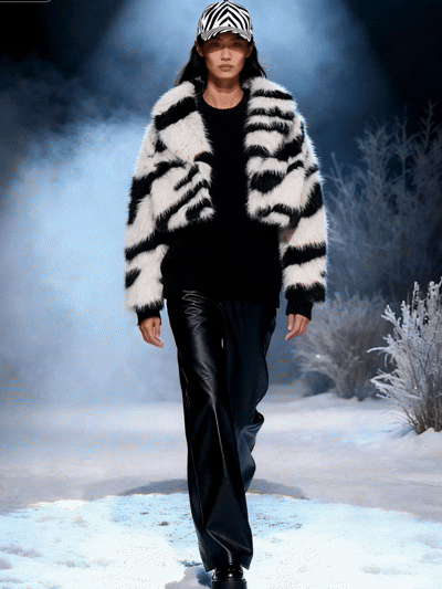 Cropped Zebra Print Faux Fur Jacket - FM0202000058