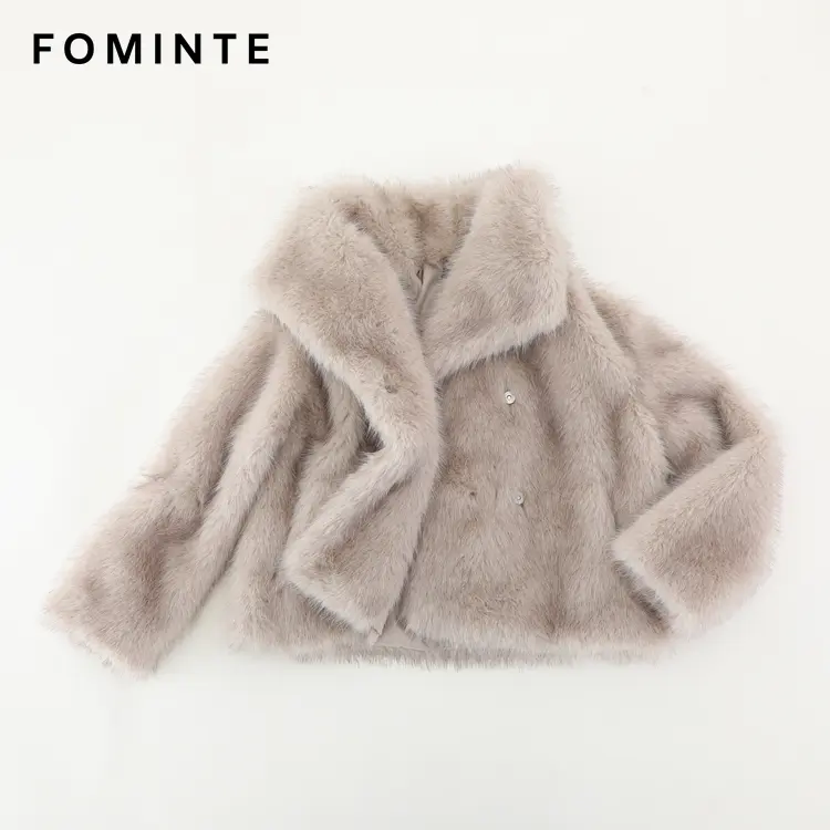 Wholesale Cropped Faux Mink Jacket with Snaps - FM0202000059