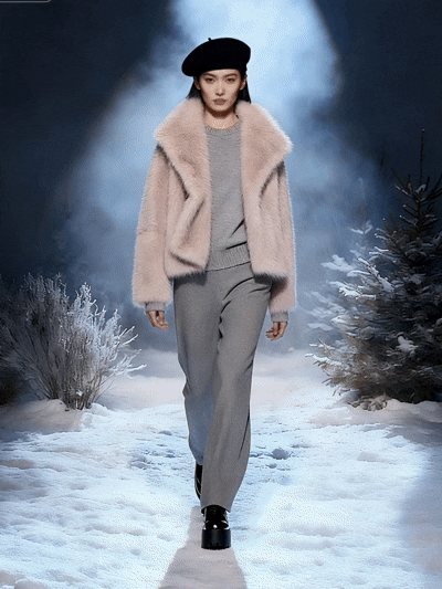 Cropped Faux Mink Jacket with Snaps - FM0202000059