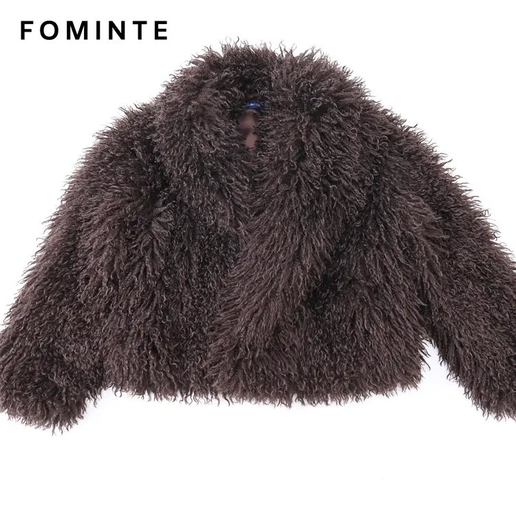 Wholesale Cropped Faux Mongolian Lamb Coat - FM0202000061